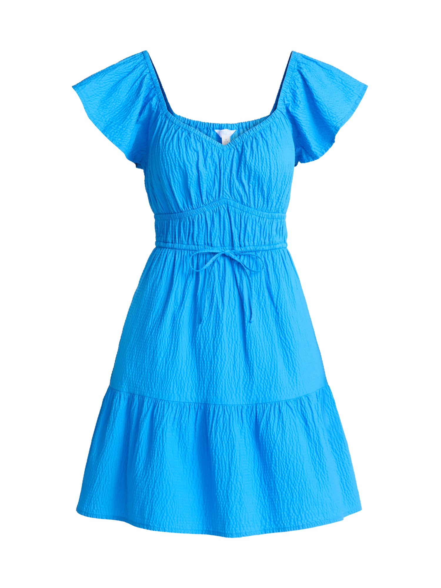 Time and Tru Women's Sweetheart Mini Dress with Flutter Sleeves, Sizes XS-3XL