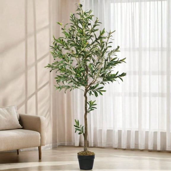 6ft Tall Artificial Olive Tree in Pot, Lifelike Branches & Fruit for Home Decor