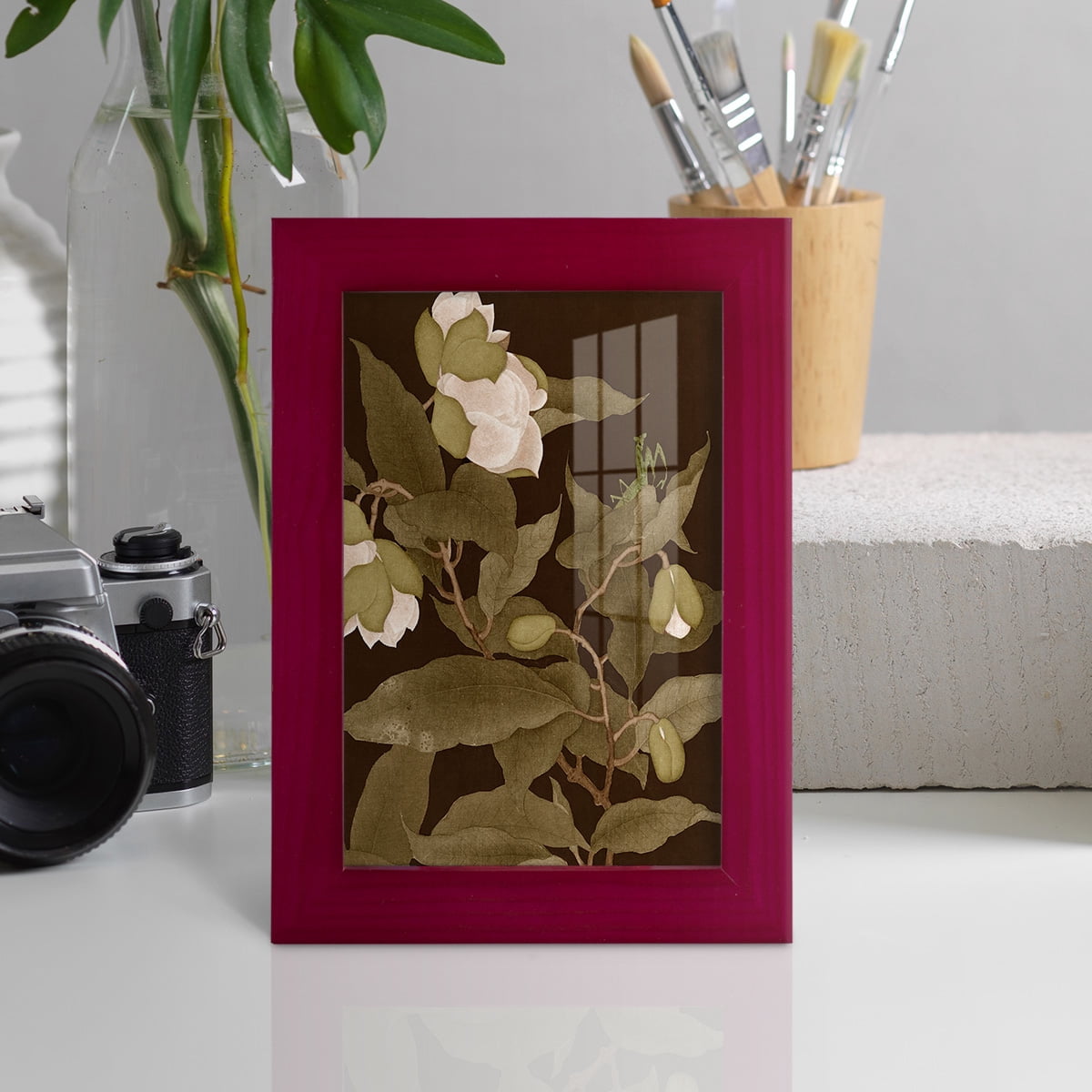 Asian Brocade I - Framed Print w/glass - Cherry Red
