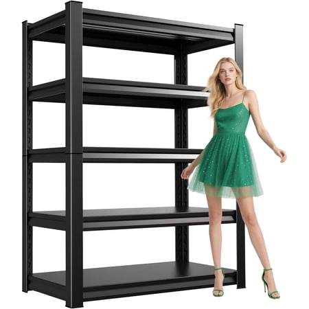 72”H Garage Shelving 2500LBS Adjustable Storage Shelves,5 Tier Metal Steel Heavy Duty Shelving Unit, Utility Rack Shelf, Storage Organize for garage, Basement ,Black ,72''H*59''W*19.7''D