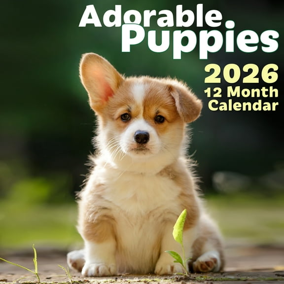 EcoEarth 18 Month Vertical Wall Calendar, Adorable Puppies, 11" x 22", Jul 2025-Dec 2026