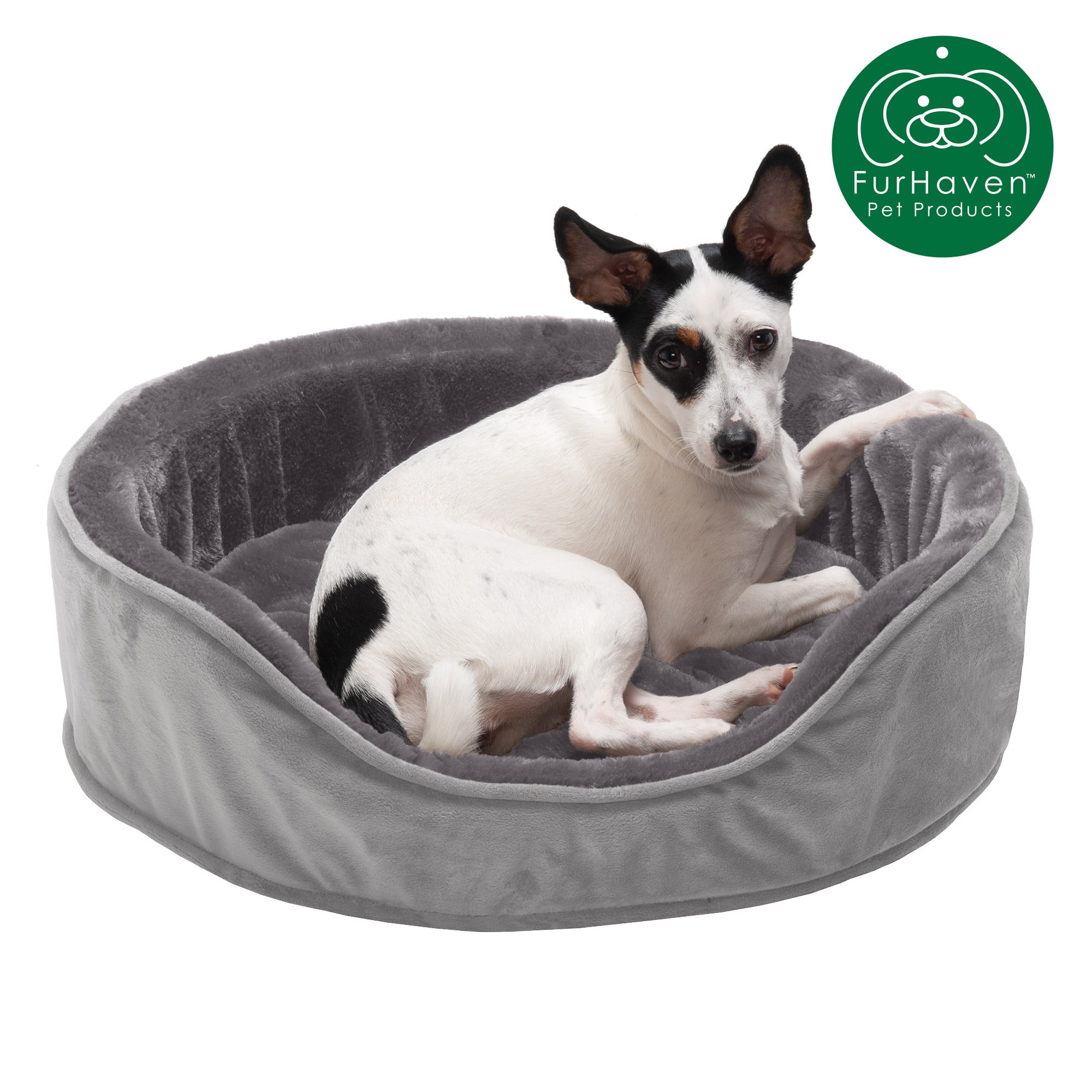 FurHaven | Orthopedic Plush & Velvet Oval Pet Bed for Dogs & Cats, Smoke Gray, Medium