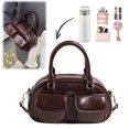 thumbnail image 4 of PU Leather Top Handle Purse with Multi-Pocket Retro Shoulder Handbags Retro Boston Handbag for Women Work Or Daily Use (Coffee), 4 of 10