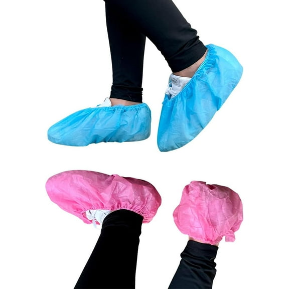 Endure Medical Supply Combo, Disposable Blue Shoe Cover 2 Pack of 100 & Pink Shoe Cover 2 Pack of 100, Nonwoven PP, 40g, with print & elastic on bottom & anti-skid.