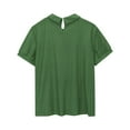 thumbnail image 5 of Holzkary Linen Shirts for Women Button Down Shirts Short Sleeve Cotton Collared V Neck Solid Casual Blouses Women's Solid Round Neck Breathable Comfortable Loose Casual Short Sleeved Top Army Green M, 5 of 5