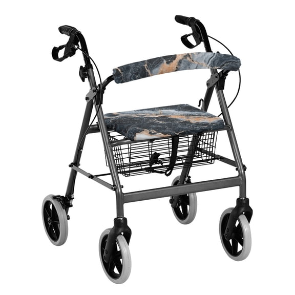 HELLHERO Black Gold Marble Walker Seat Cushion Cover Seat Back Cover with Easy Install Dust Proof Walker Protection for Elderly