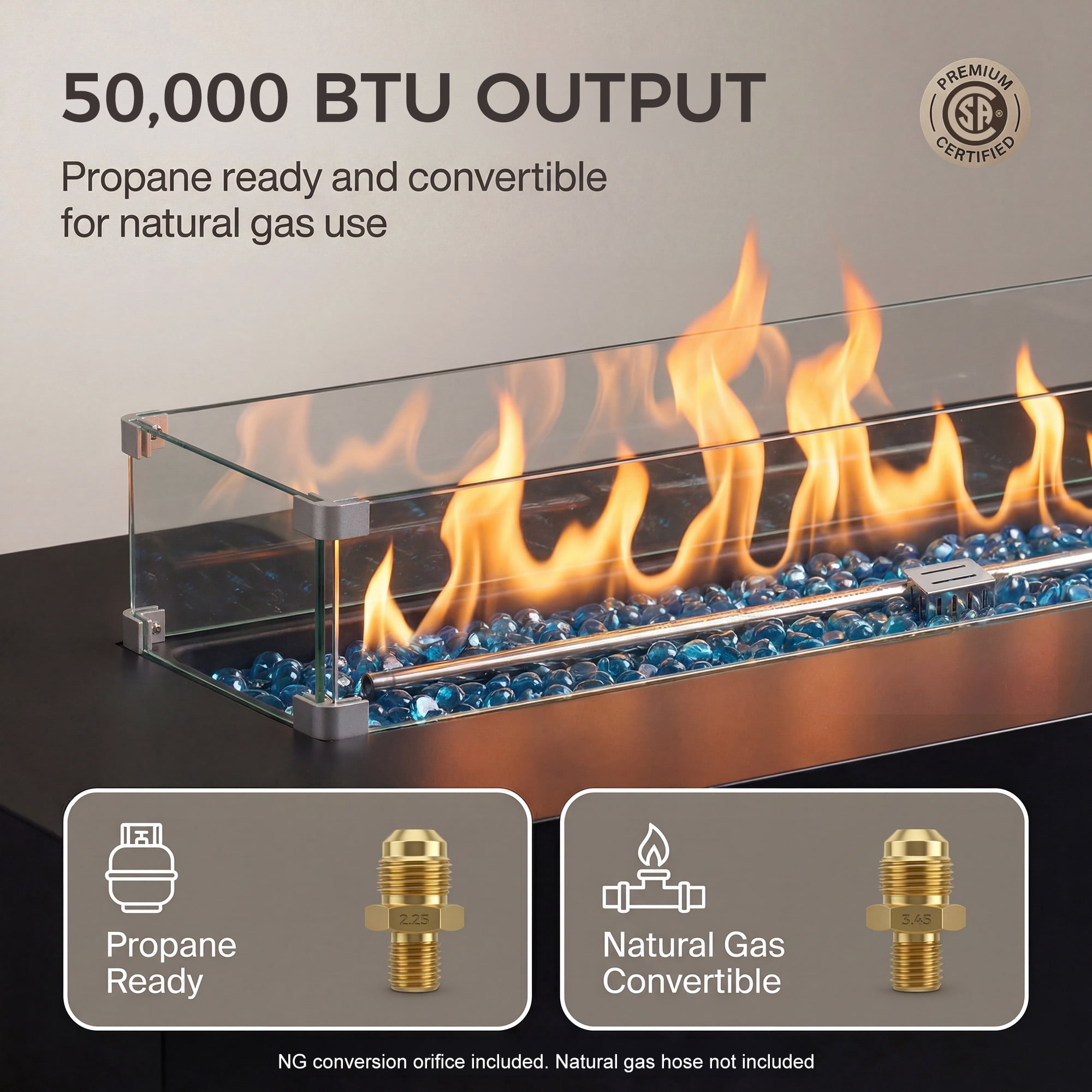 RADIATA 56" Rectangle Propane Fire Pit Table, Dual Fuel Natural Gas Fire Pit Convertible, 50,000 BTU Outdoor Fire Pit Table for Outside Patio, Dark Gray