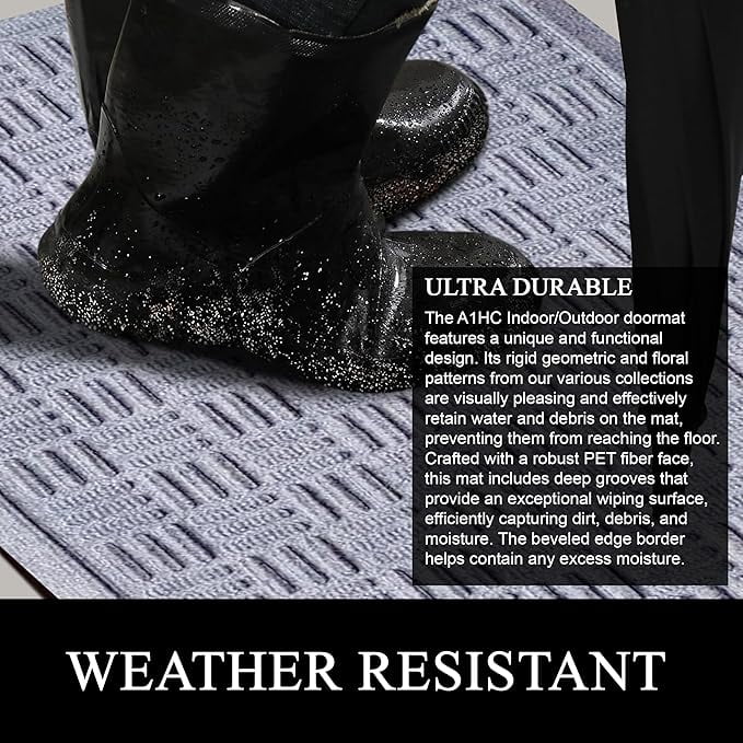 A1HC Indoor Outdoor Mat, Front and Back Entrance Welcome Mats, Front Door Patio Mats 24x36 Inches, Non-Slip Easy Clean Entrance Washable Large Size Doormats, Light Grey