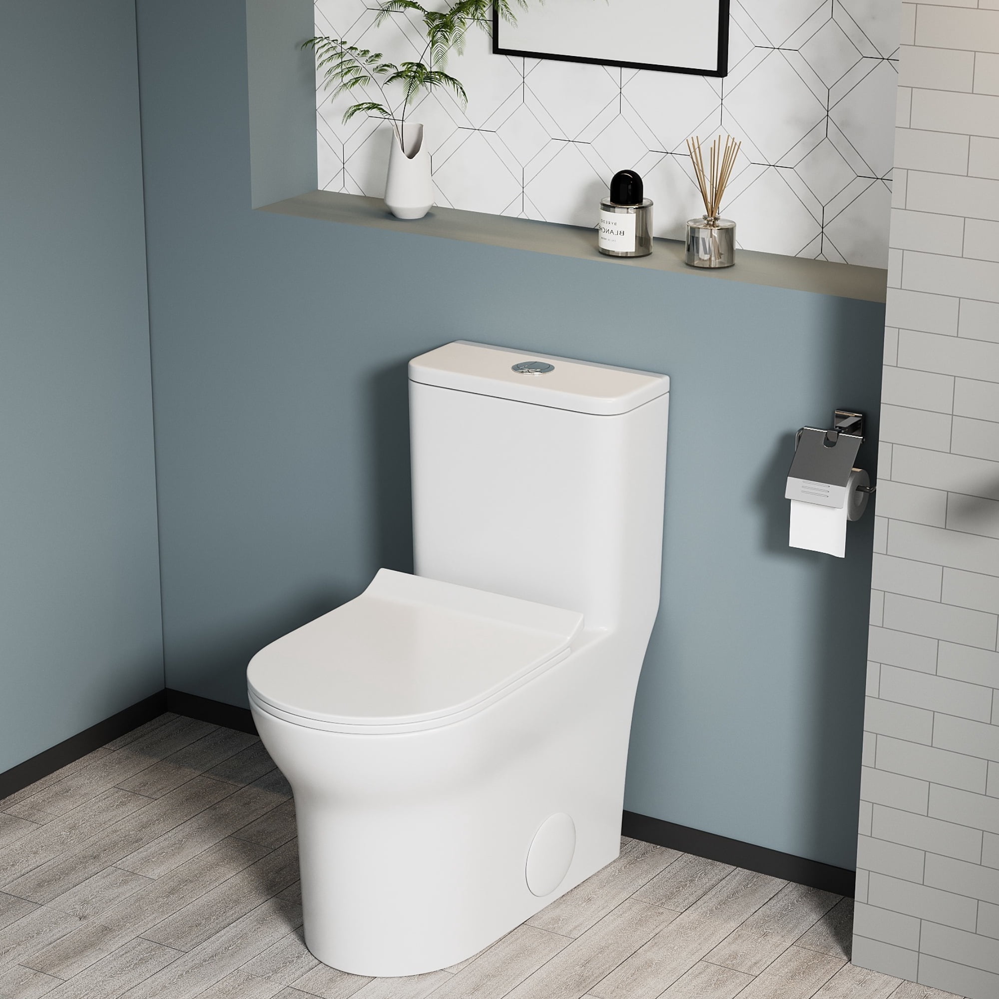 Alvantor One-Piece Toilet 16.3"Height Ceramic Elongated Floor Mounted 1.1/1.6 GPF Toilet White