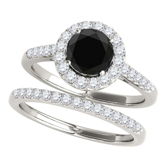 Aonejewelry 1.50 Ct. Halo Black Diamond Bridal Set In 14k White Gold
