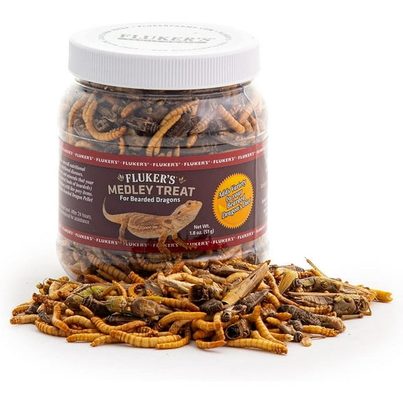 Fluker's Medley Treat for Bearded Dragons, Grasshoppers, Mealworms and Crickets, 1.8 oz