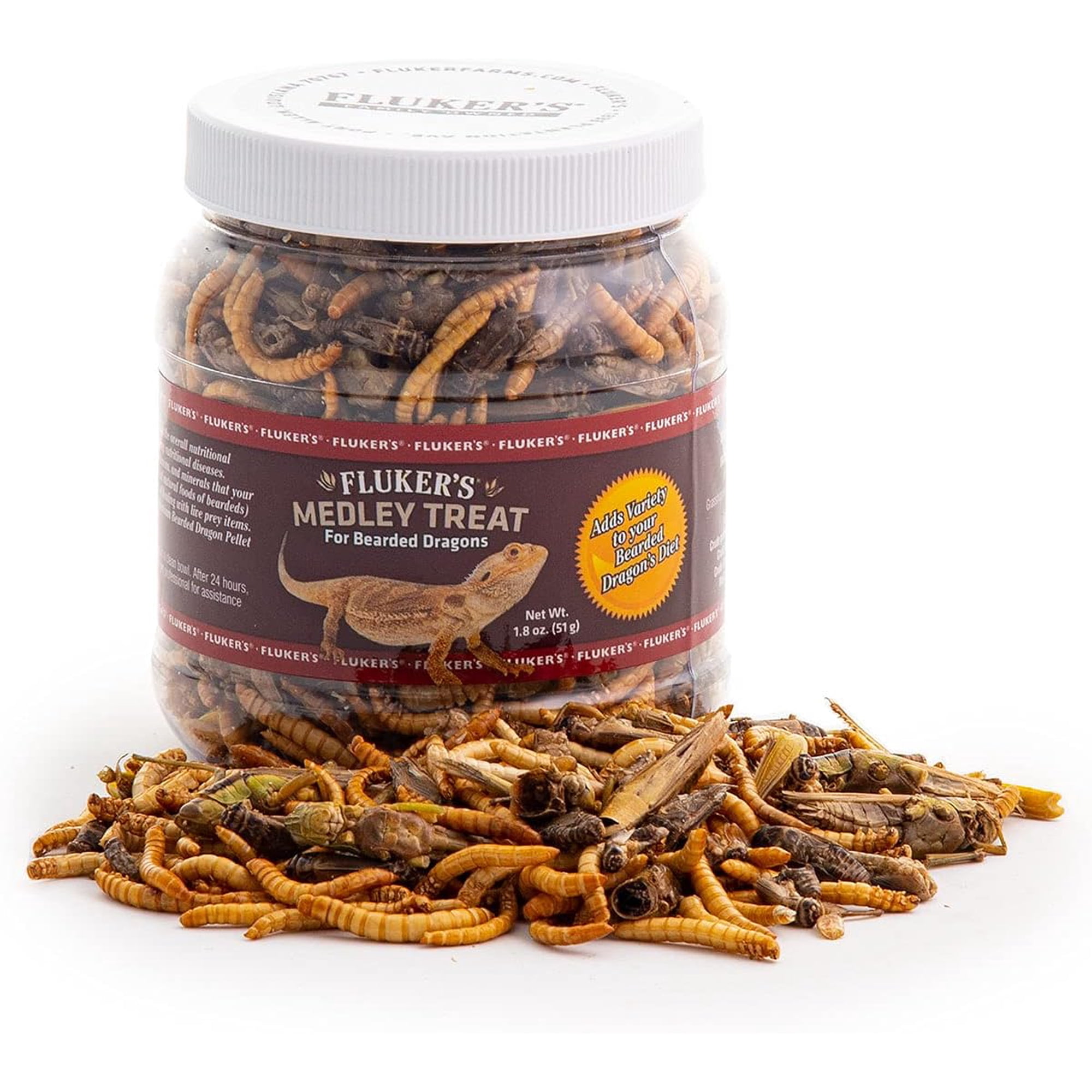 Fluker's Medley Treat for Bearded Dragons, Grasshoppers, Mealworms and Crickets, 1.8 oz
