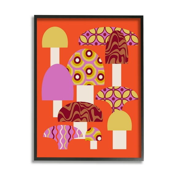 Stupell Industries Retro Patterned Mushrooms Botanical & Floral Painting Black Framed Art Print Wall Art, 11 x 14