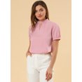 thumbnail image 4 of Allegra K Camisa De Oficina De Trabajo Elegante Con Mangas Abullonadas Y Cuello Alto Para Mujer Blusas De Ojo De Cerradura Rosa claro M, 4 of 6