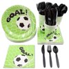 24 Set Soccer Party Supplies Dinnerware Knives Spoons Forks Plates Napkins Cups