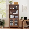 thumbnail image 5 of Weselon 70" Tall 5 Shelf Bookcase with Door and Shelves, Freestanding Storage Cabinet with Arched Acrylic Door for Living Room Office Storage, Floor Standing Bookshelves, Walnut, 5 of 6