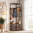 thumbnail image 4 of Costway Corner Hall Tree, Freestanding Coat Rack with Storage Shelves & Removable Hooks Rustic Brown + Black, 4 of 10