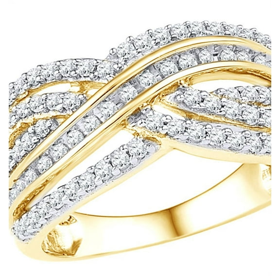 AFFY White Natural Diamond Layered Crossover Ring in 10k Yellow Gold
