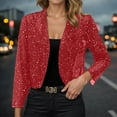 thumbnail image 2 of HXWCHs Ladies Tweed Sparkly Open-Front Blazer Elegant Long Sleeve Casual Work Jacket Red XL, 2 of 7