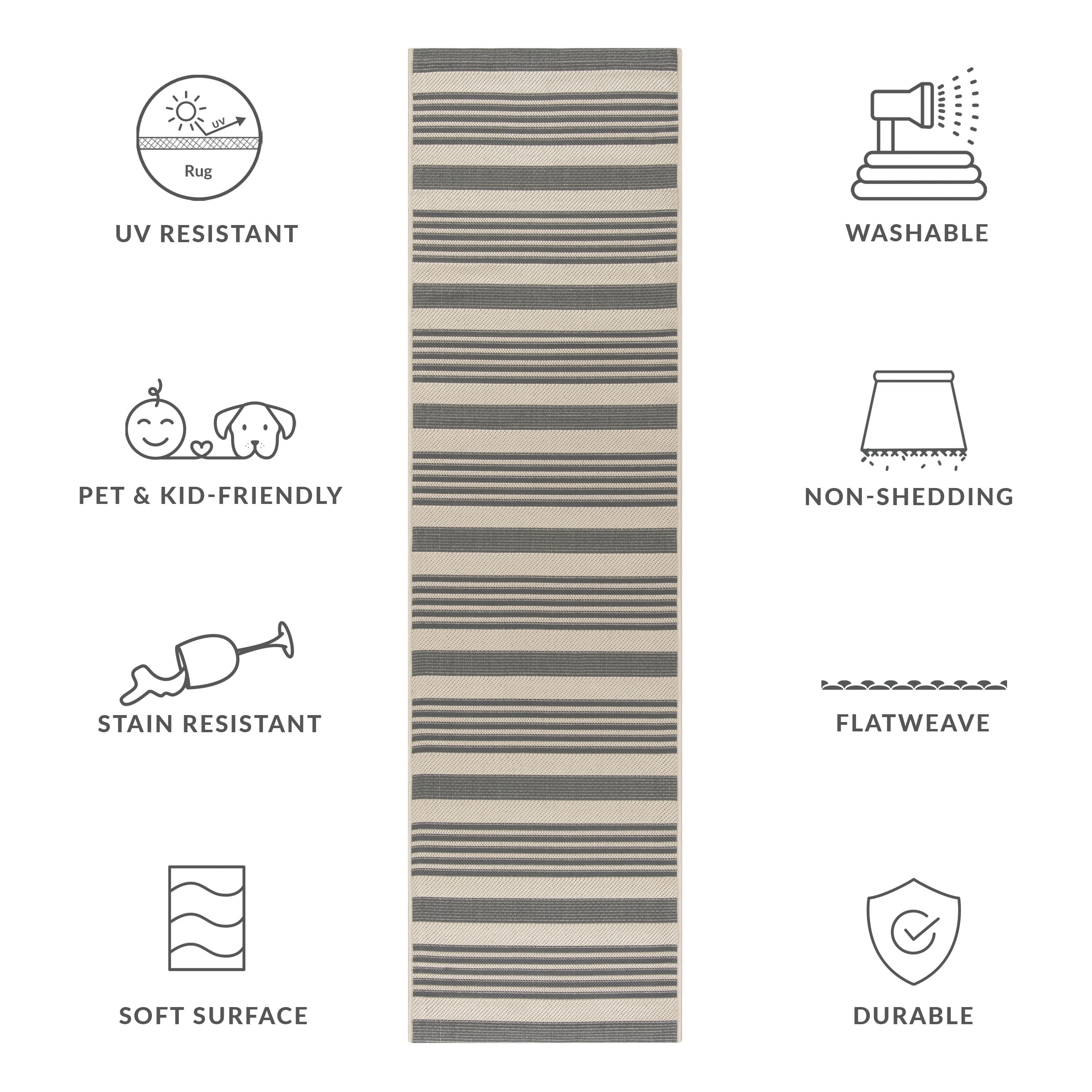 Safavieh Courtyard Caroline Striped Indoor/Outdoor Runner Rug, Gray/Bone, 2'3" x 22'