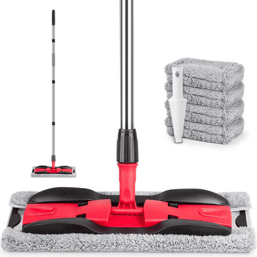 SUGARDAY Floor Mops with 4 Washable Pads for Home Cleaning Flat Mop Wet Mop for Hardwood