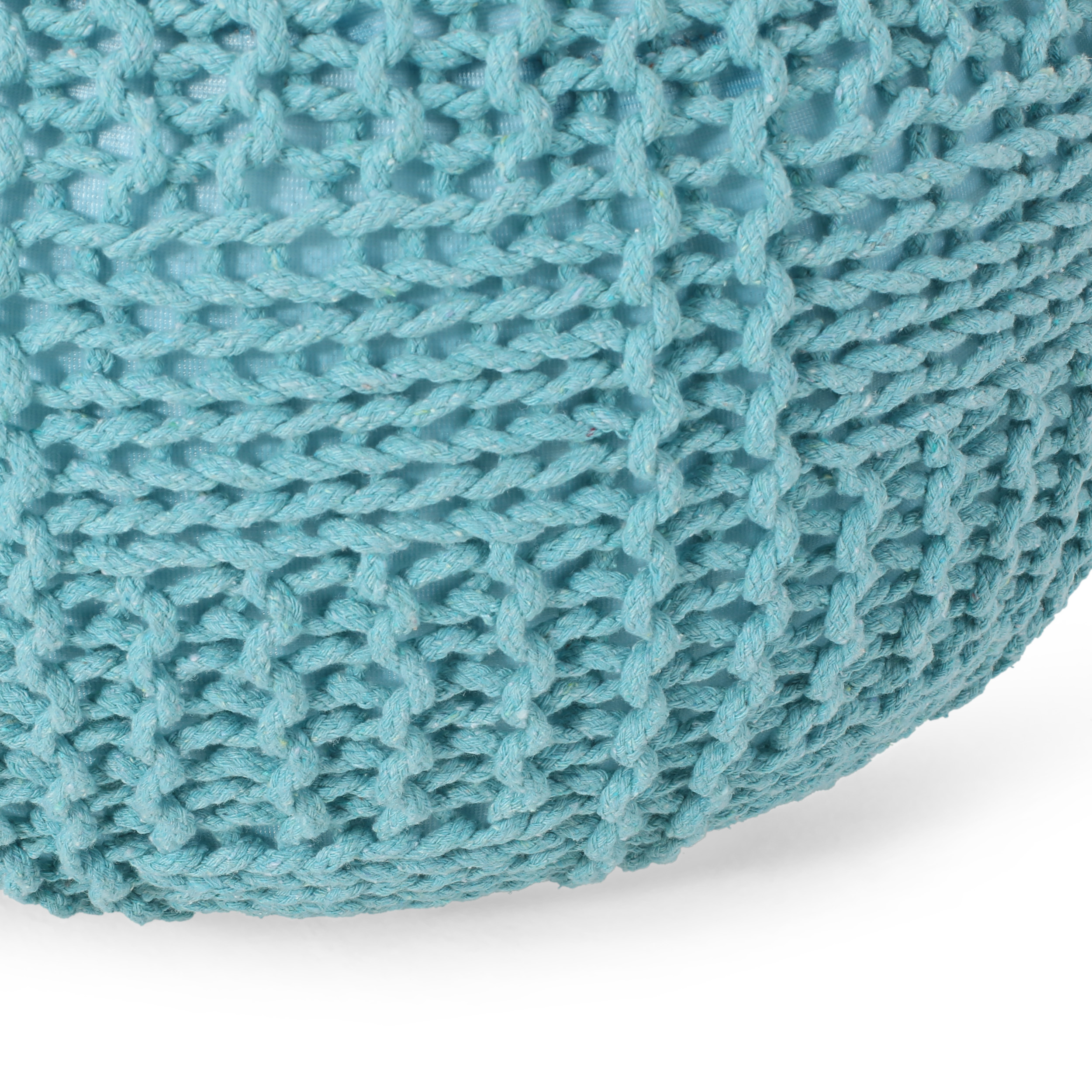 Noble House Axson Cotton Knitted Round Pouf, Blue, 20" x 14"
