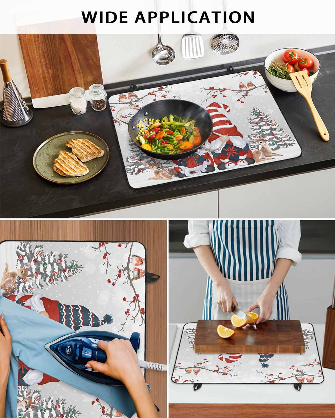 Large Induction Cooktop Protector Mat Christmas Grey Stove Top Covers for Electric Stove, Gnomes Xmas Tree Cardinal Birds Snowflake Snowflake Decorative Stove Burner Cover Mats, Glass Top Stove Cover