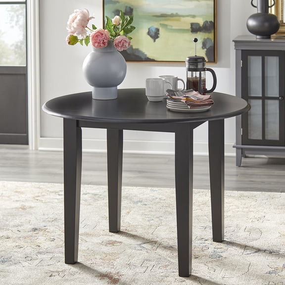 TMS Chadwick 40” Round Solid Wood Drop Leaf Dining Table, Black