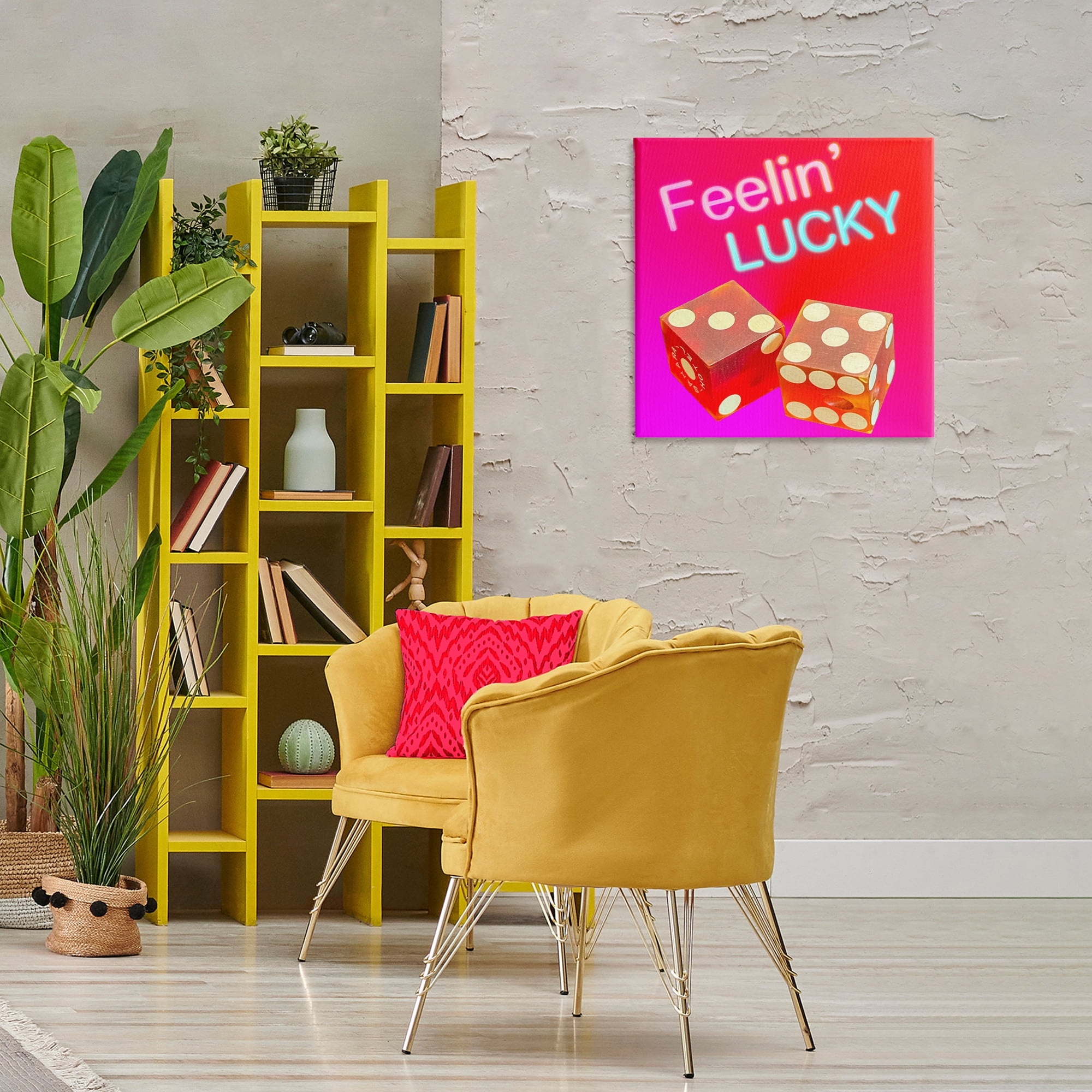 Stupell Industries Feelin' Lucky with Dice Entertainment Painting Wrapped Canvas Art Print Wall Art, 24 x 24