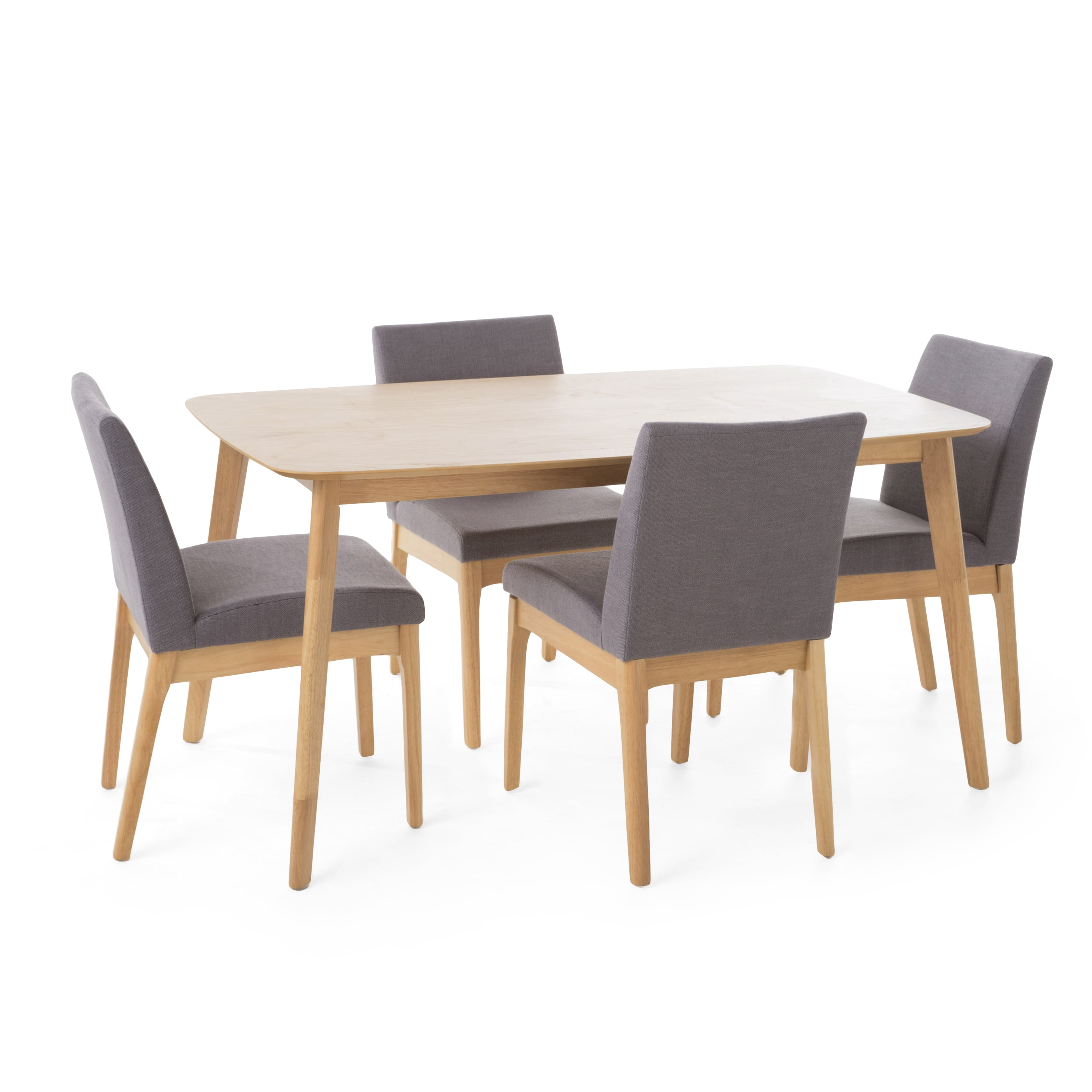 Noble House Caruso Mid-Century Modern 5 Piece Dining Set, Dark Gray and Natural Oak