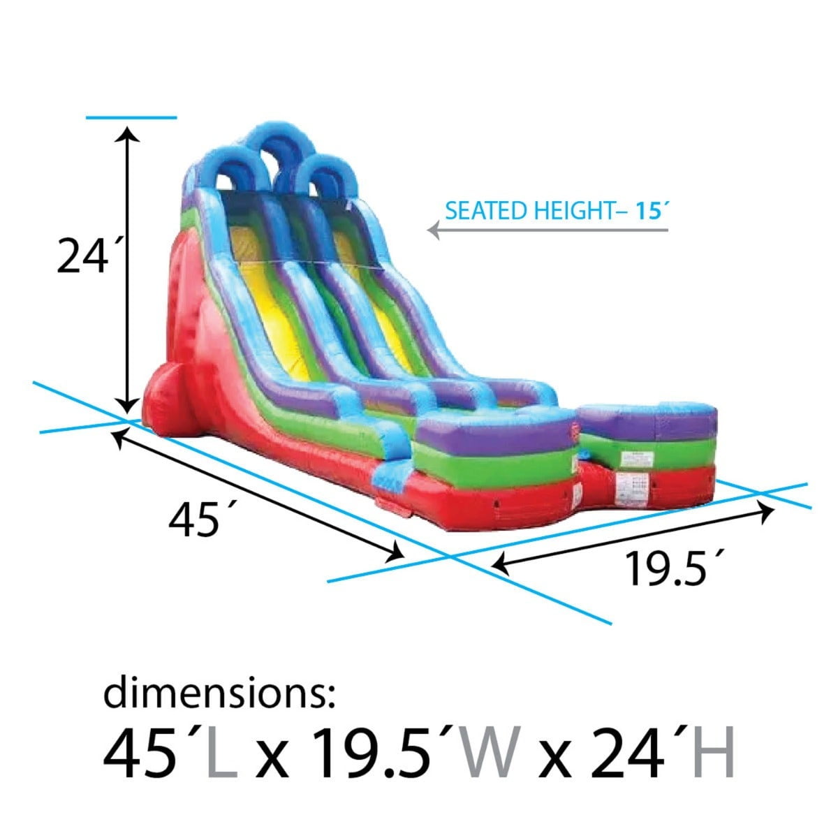 TentandTable Commercial Inflatable Water Slide, Retro Rainbow Dual Lane with Blower, 24 ft