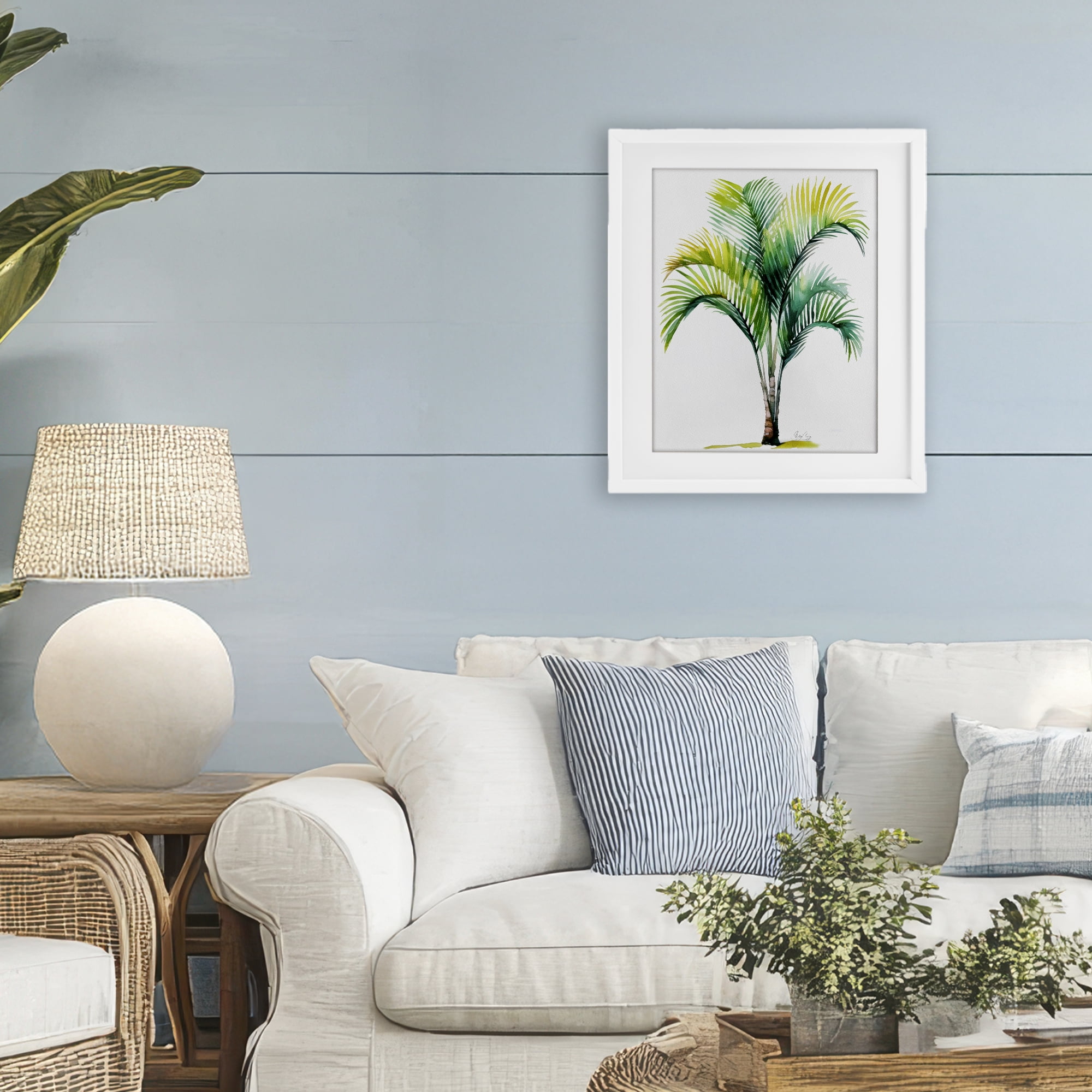 Stupell Industries Coastal Canopy Palm Tree White Framed Print Under Glass, design by Shelly Craig