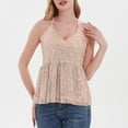 thumbnail image 5 of Feancey Big Deal Days Sequin Halter Tops for Women Ruffle Hem Flowy Tunic Top Dressy Trendy Adjustable Spaghetti Strap Glitter Tank Tops Spring Sparkly Party Blouse Beige XL, 5 of 8