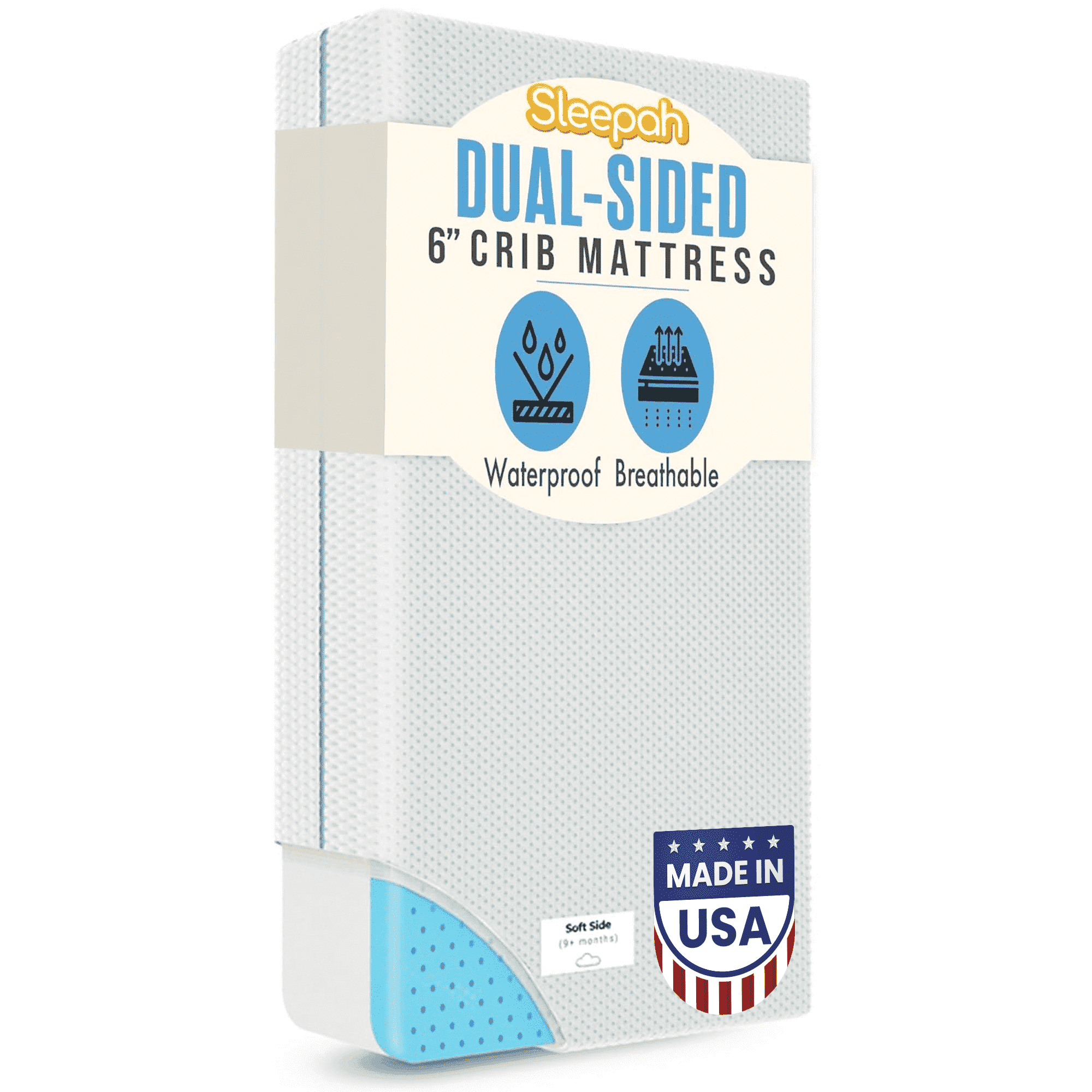 6” Crib and Toddler Bed Mattress – Made in USA – CertiPUR OEKO-TEX Certified – Breathable Waterproof Washable Removable Soft Cover – Dual Sided Firm for Babies and Plush for Toddlers Blue