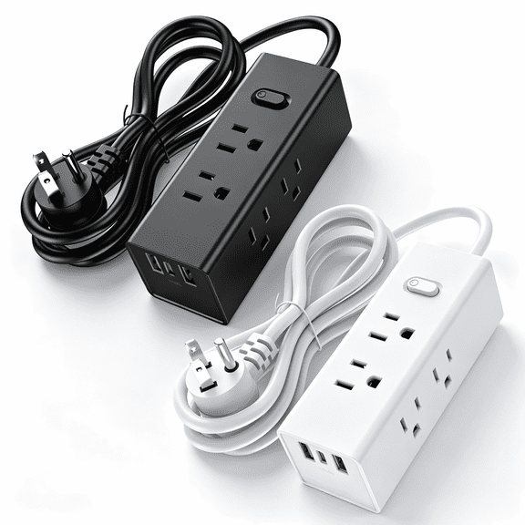Avoben Rotating flat Plug Power Strip With 6 Widely Spaced Sockets, 2 USB-C Ports And 1 USB-A Port, 1440J Surge Protector, 5-Foot Extension Cord, Suitable For Home, Travel And Office(Pack of 2)