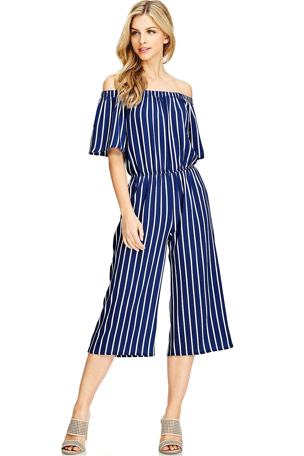 navy striped culotte jumpsuit