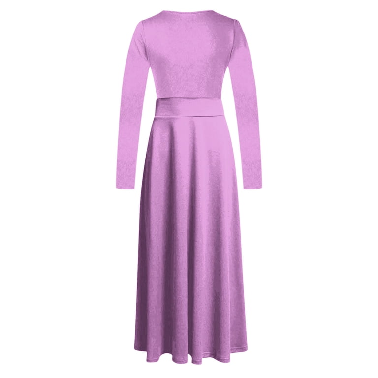 Dwaogom Women's Solid Colorful Long Dress Long Sleeve Round-Neck Long  Dresses Plus Size Dress V Neck Flowy Midi Dresses Crystal Mesh Dress -  Walmart.com