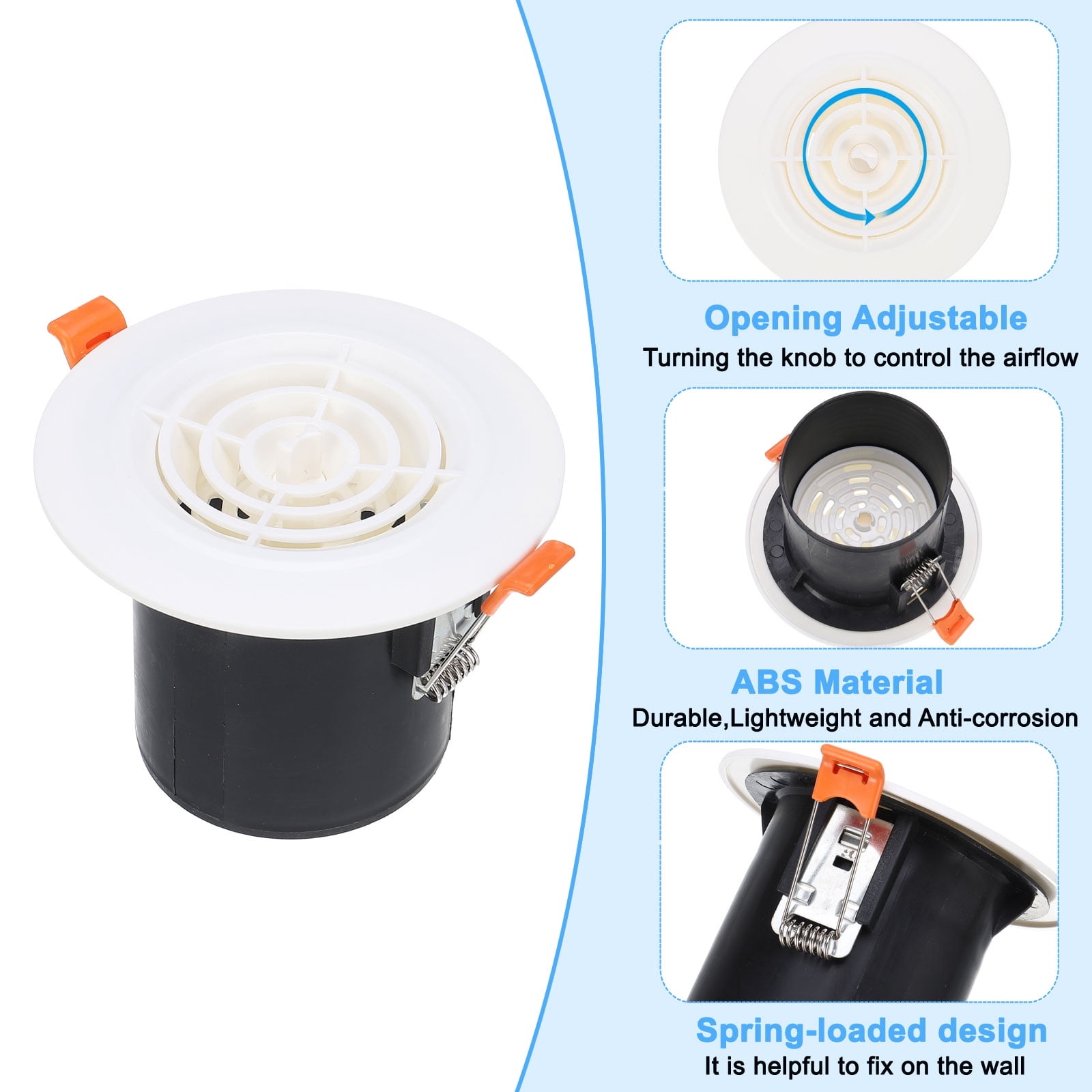 Uxcell 3 Inch Round Air Vent Spring Loaded, 2pcs ABS Adjustable Air Diffuser with Louver Grille for Home Office, White