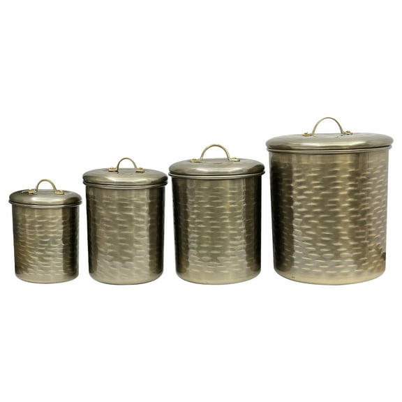 nu steel Set Of 4 Food storage Container Kitchen Hammered Canister with gold finish 1, 1.5, 2, & 4 Quart