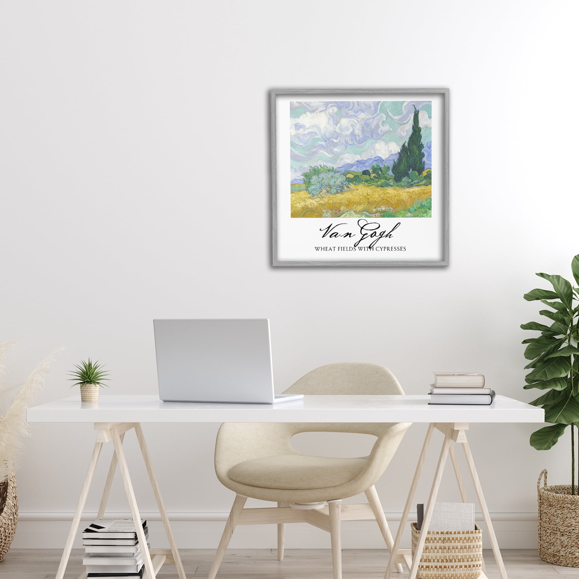 Stupell Industries Van Gogh Wheat Field with Cypresses Gray Framed Giclee Art, design by Vintage Hustle