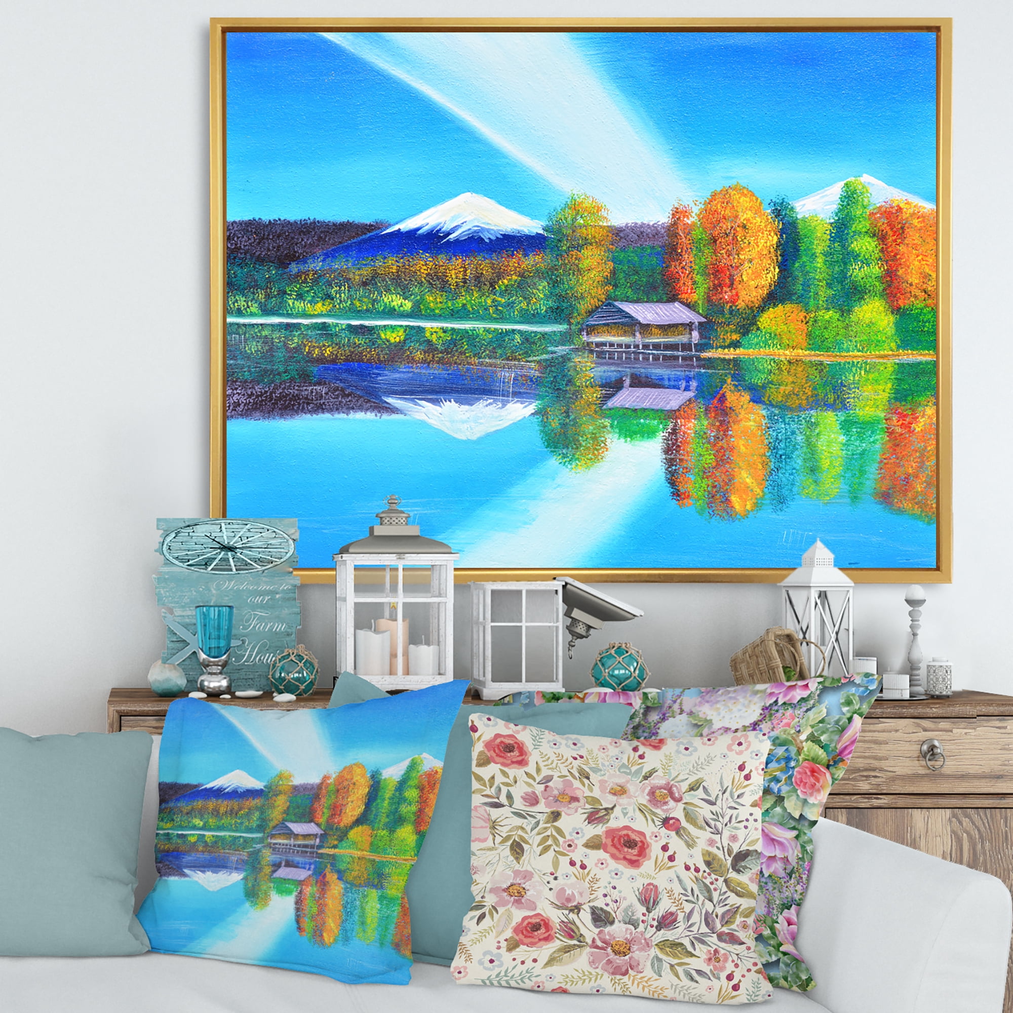 Designart 'Reflection Of Mountain and Sky On The Lake Water' Nautical & Coastal Framed Canvas Wall Art Print