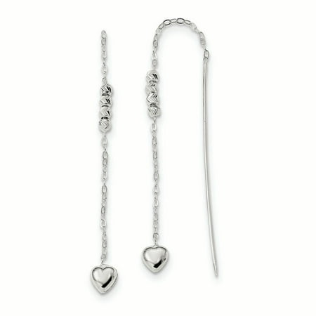 Sterling Silver Heart Threader Earrings - Sterling Silver Heart Beaded Threader Earrings (4.5 x 5.9 MM)