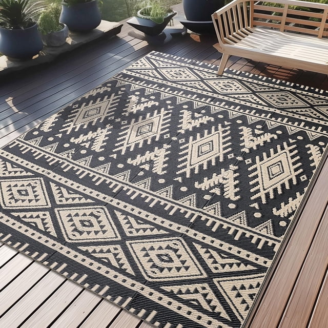 OLANLY Waterproof Outdoor Rug 5x8 ft, Reversible Plastic Straw Patio Camping Rugs, Large Foldable Outdoor Carpet Deck Rugs for Patio, RV, O