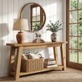 thumbnail image 3 of Finmind 70.87-Inch Solid Wood Console Table, 2-Tier Long Farmhouse Entryway Table with Shelf, 3 of 7