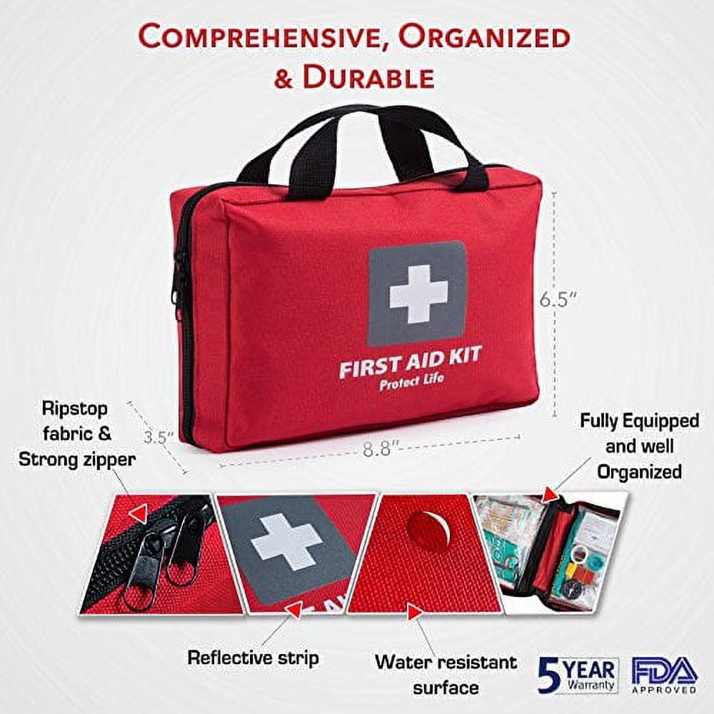Kitgo Small First Aid Kit 170 Piece - Waterproof Compact Mini Emergency Trauma Kit for Home, Travel, Camping,Car -Black