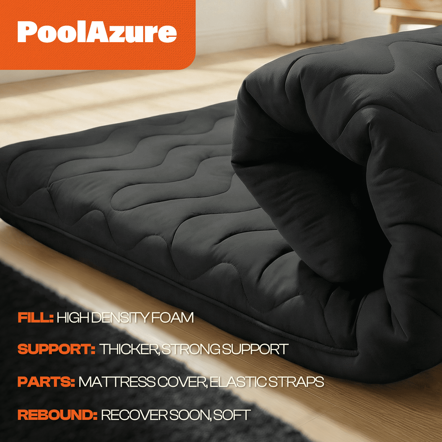 CHIC LINK Japanese Floor Mattress Futon - 3.5" Extra Firm Foldable Tatami Mat, 5-Layer Support with High-Density Foam Portable Floor Bed for Guest, Dorm, Kids Room & Camping Black Full
