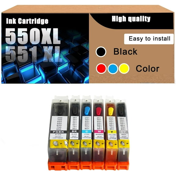 PGI-550XL CLI-551XL High Yield Black Ink Cartridge Compatible for Canon MX925 MX725 MG6450 MG6650 IX6850 IP7250 MG5450 MG5550 IP8750 MG7150 MG6350 Printer 1set