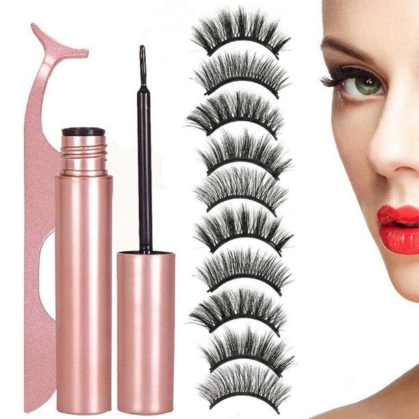 Liquid Eyeliner with 10Pcs False Eyelashes Lashes Kit