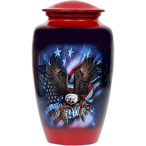 Flying Eagle USA Flag Blue Cremation Urn for Human Ashes Adult