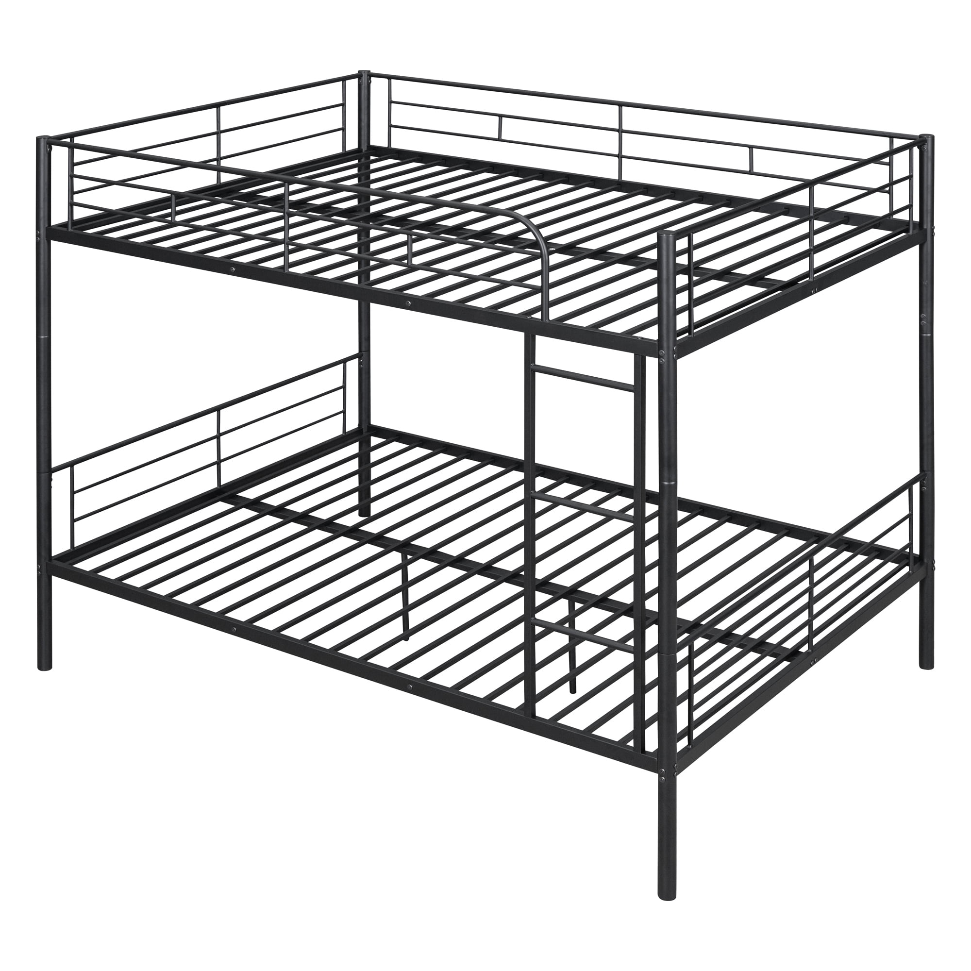 DEALTOPS Full Over Full Metal Bunk Bed, Metal Bedframe with Ladder and Guardrail, Black